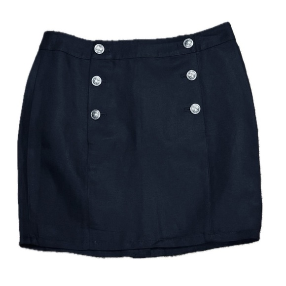 👔🍁 AVEC LES FILLES Black Mini Skirt | Nautical Preppy Fall Silver Button, Size 6 - Picture 1 of 5
